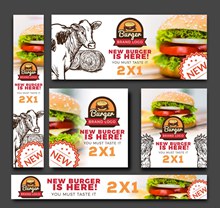 5款创意汉堡包宣传卡片矢量图下载