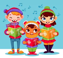 3个冬季唱歌的儿童矢量下载