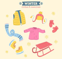 6款彩绘冬季服装和配饰图矢量素材