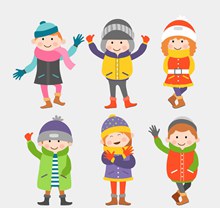 6款可爱冬季服饰儿童矢量图