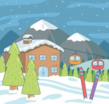 卡通冬季滑雪场风景矢量素材