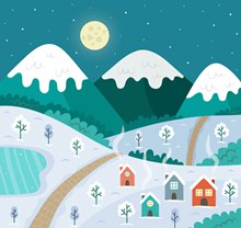 创意冬季夜晚村庄风景矢量素材