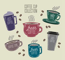 6款彩绘咖啡杯设计矢量素材