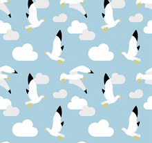 卡通海鸥和云朵无缝背景图矢量下载