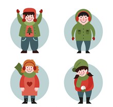 4款创意冬季微笑儿童矢量图片