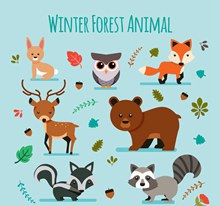 7款可爱冬季森林动物图矢量图片