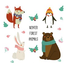 4款可爱冬季围巾动物矢量图下载
