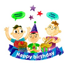 彩绘庆祝生日的3个男孩矢量图下载