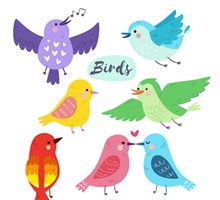 7款彩色可爱鸟类设计图矢量素材