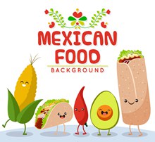 5款卡通墨西哥食物矢量