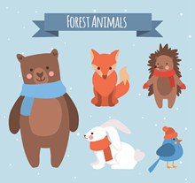 5款创意微笑冬季动物设计矢量图下载