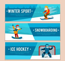 3款创意冬季运动男子banner图矢量图片