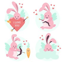 4款粉色情人节兔子矢量下载
