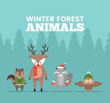 4只可爱冬季森林动物矢量下载