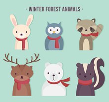 6款创意冬季森林动物半身像图矢量图