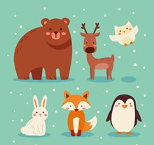 6款可爱雪中的动物矢量图下载