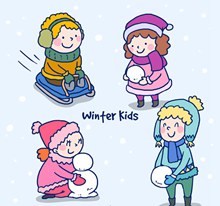 4款可爱冬季儿童矢量图