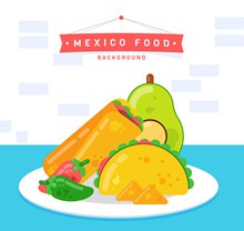 创意餐盘中的墨西哥特色食物图矢量图片