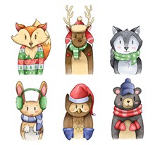 6款彩绘冬季服饰动物矢量素材
