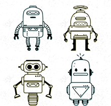 4款手绘机器人设计矢量下载