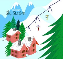 彩绘雪山滑雪场设计矢量图下载