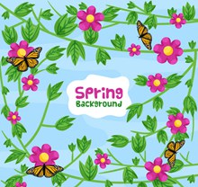 春季花枝和蝴蝶无缝背景图矢量图片