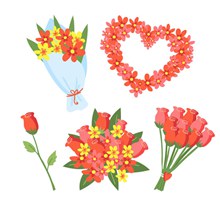 5款彩色花束和花枝矢量图片