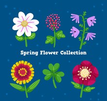 6款卡通春季花卉矢量图片
