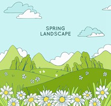 创意春季绿色草地花丛风景图矢量图片