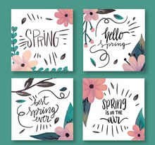 4款彩绘春季花朵卡片矢量下载