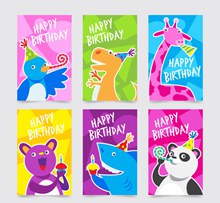 6款创意动物生日卡片矢量素材
