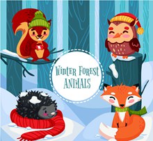 4款卡通冬季森林动物矢量