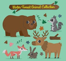 5款手绘冬季森林动物矢量图片
