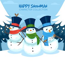 卡通雪中的的3个雪人矢量素材