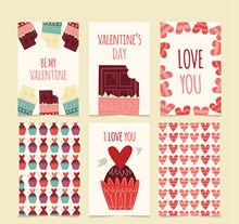 6款彩绘情人节甜点卡片矢量