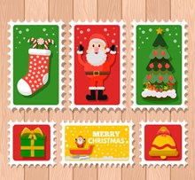 6款彩色圣诞邮票设计矢量
