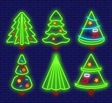 6款创意霓虹灯圣诞树设计矢量图下载
