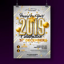 金色2019年新年派对海报矢量素材