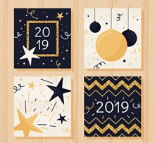 4款手绘2019年新年卡片图矢量素材