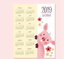2019年春节卡通猪日历矢量图片