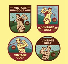 4款复古高尔夫球人物标签图矢量图片