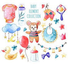 13款水彩绘婴儿用品矢量素材
