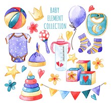 14款彩绘婴儿用品设计图矢量素材