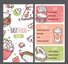 彩绘快餐食物菜单正反面矢量图片