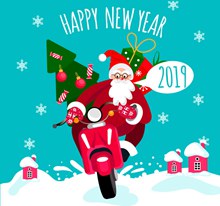 创意新年骑摩托车的圣诞老人图矢量