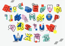 26个彩色孟菲斯风格字母图矢量图片