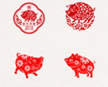传统文化喜庆中国猪年春节剪纸艺术设计矢量图下载