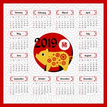 2019新年猪年日历矢量图下载