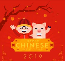 2019红色背景猪年海报矢量图片