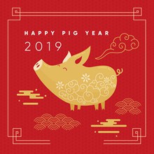 2019金色猪元素新年海报矢量